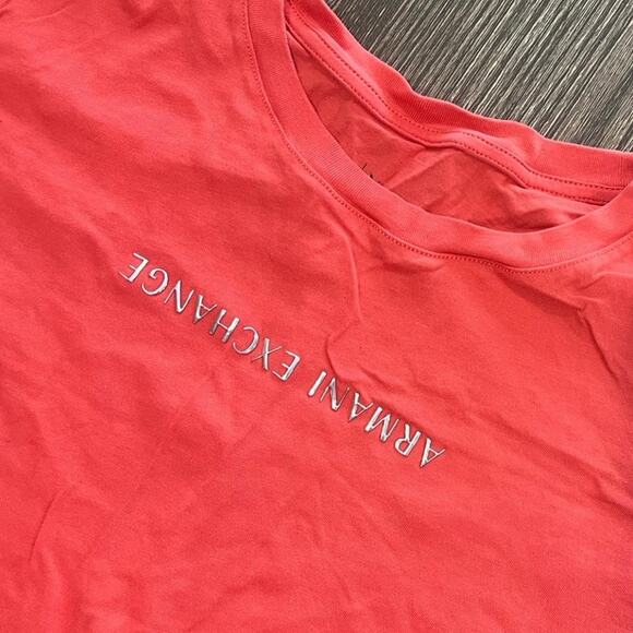 Armani Exchange Short Sleeve Top Logo Print Crewneck Cotton Pullover Pink Size M - Picture 2 of 6